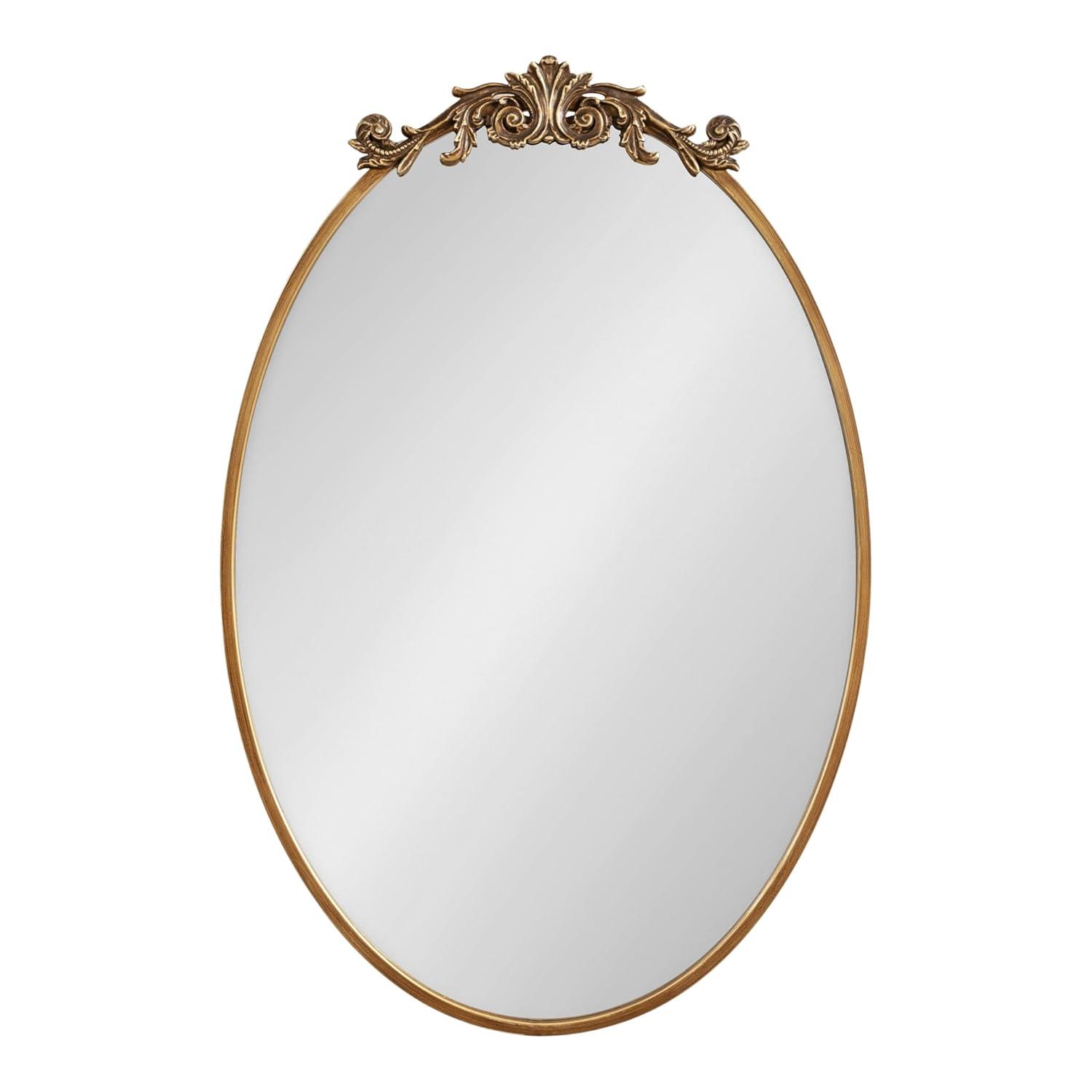 Kate & Laurel All Things Decor 24"x36" Arendahl Traditional Vertical Oval Wall Mirror Antique Gold: Ornate, No Assembly Required