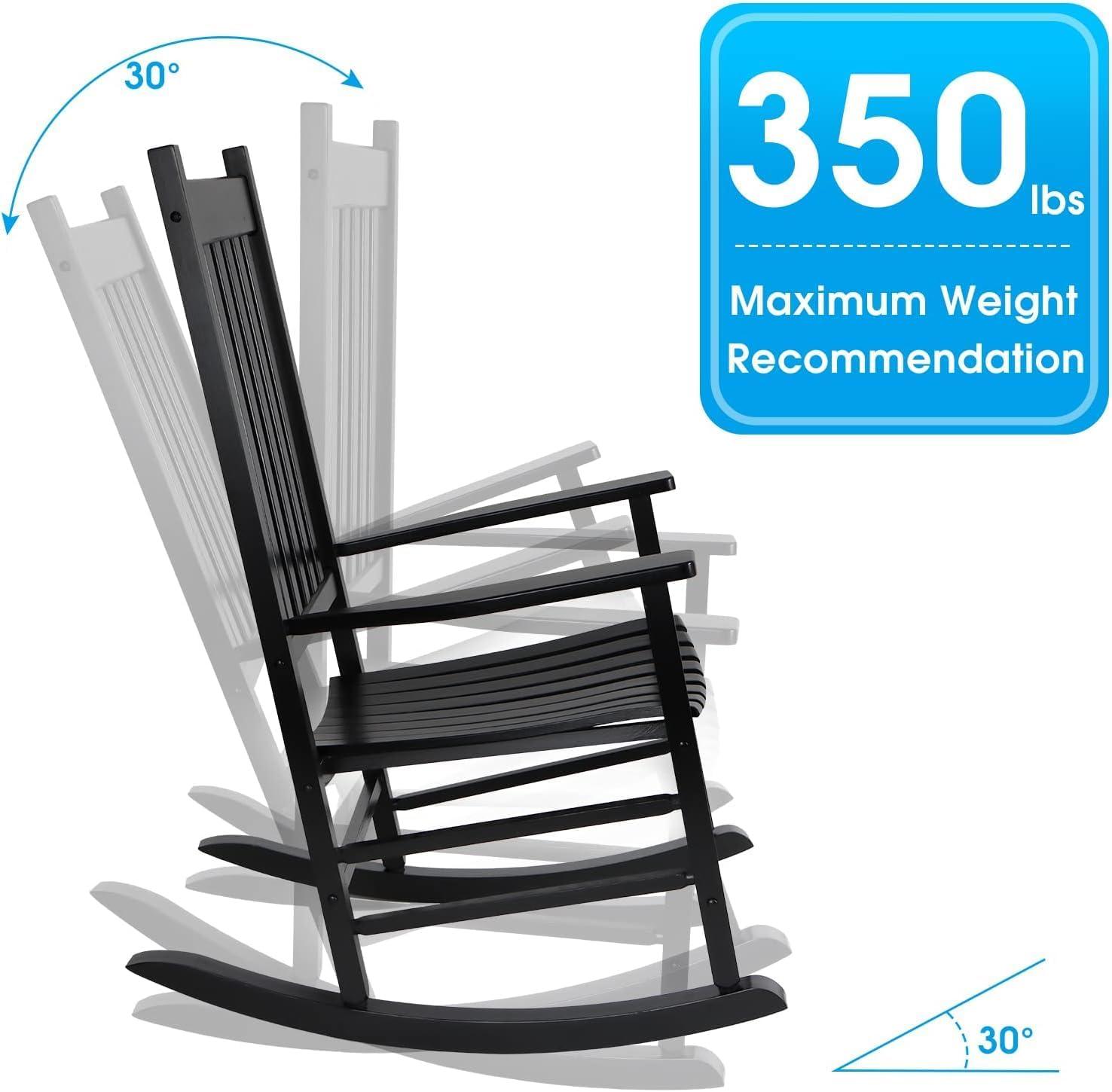 Comfortable Black Wooden Rocking Chair with Wavy Backboard - 68.5*86*115CM for Relaxation in Living Room or Patio
