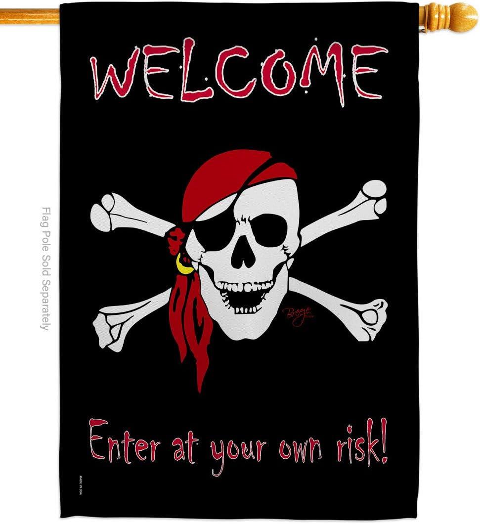 Pirate Enter at Your Own Risk Multicolor House Flag