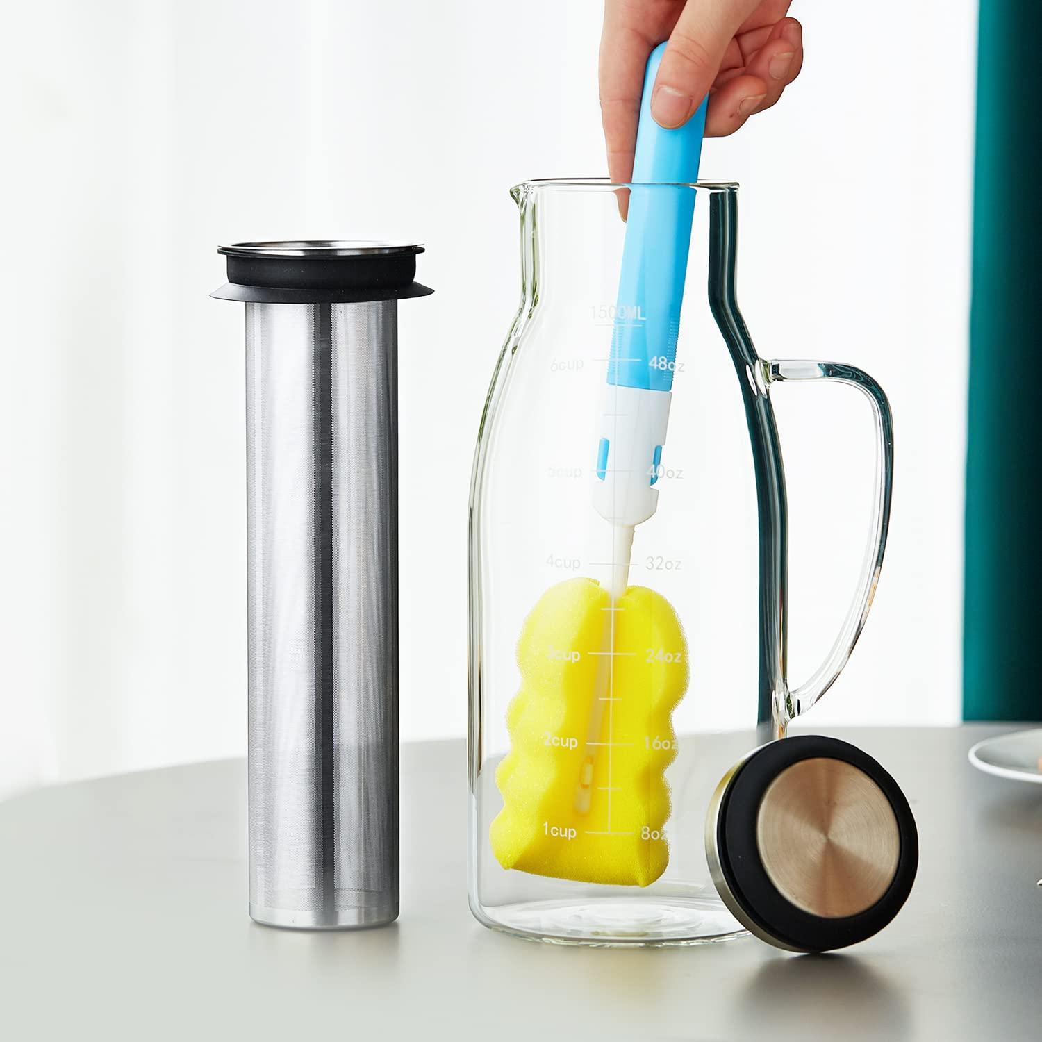 Cold Brew Coffee Maker 1.5L/51oz – Borosilicate Glass Pitcher with Stainless Steel Filter & Lid, Airtight BPA-Free Cold Brew Carafe for Iced Coffee or Tea, Dishwasher Safe & Fridge Friendly