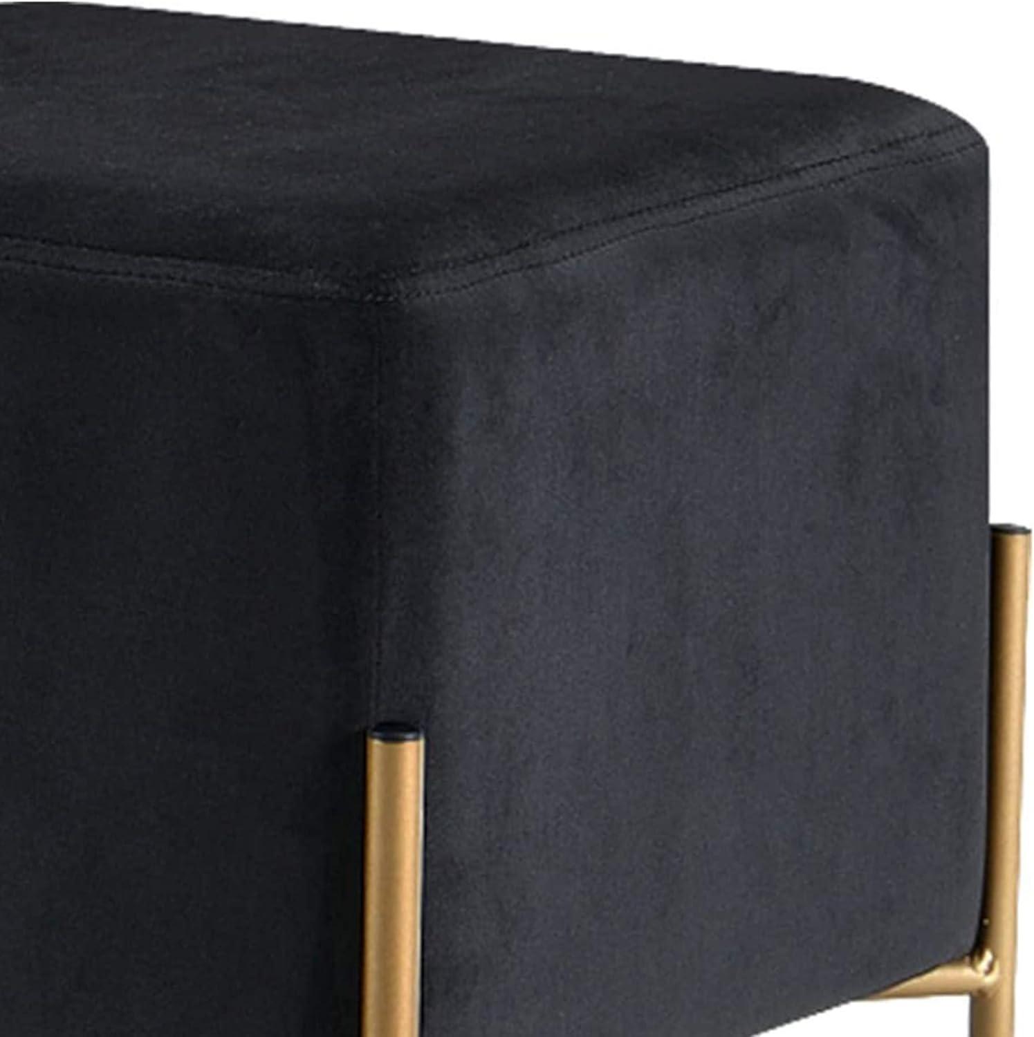 Elegant Isla Black Velvet 15.5" Pouf with Stainless Steel Legs