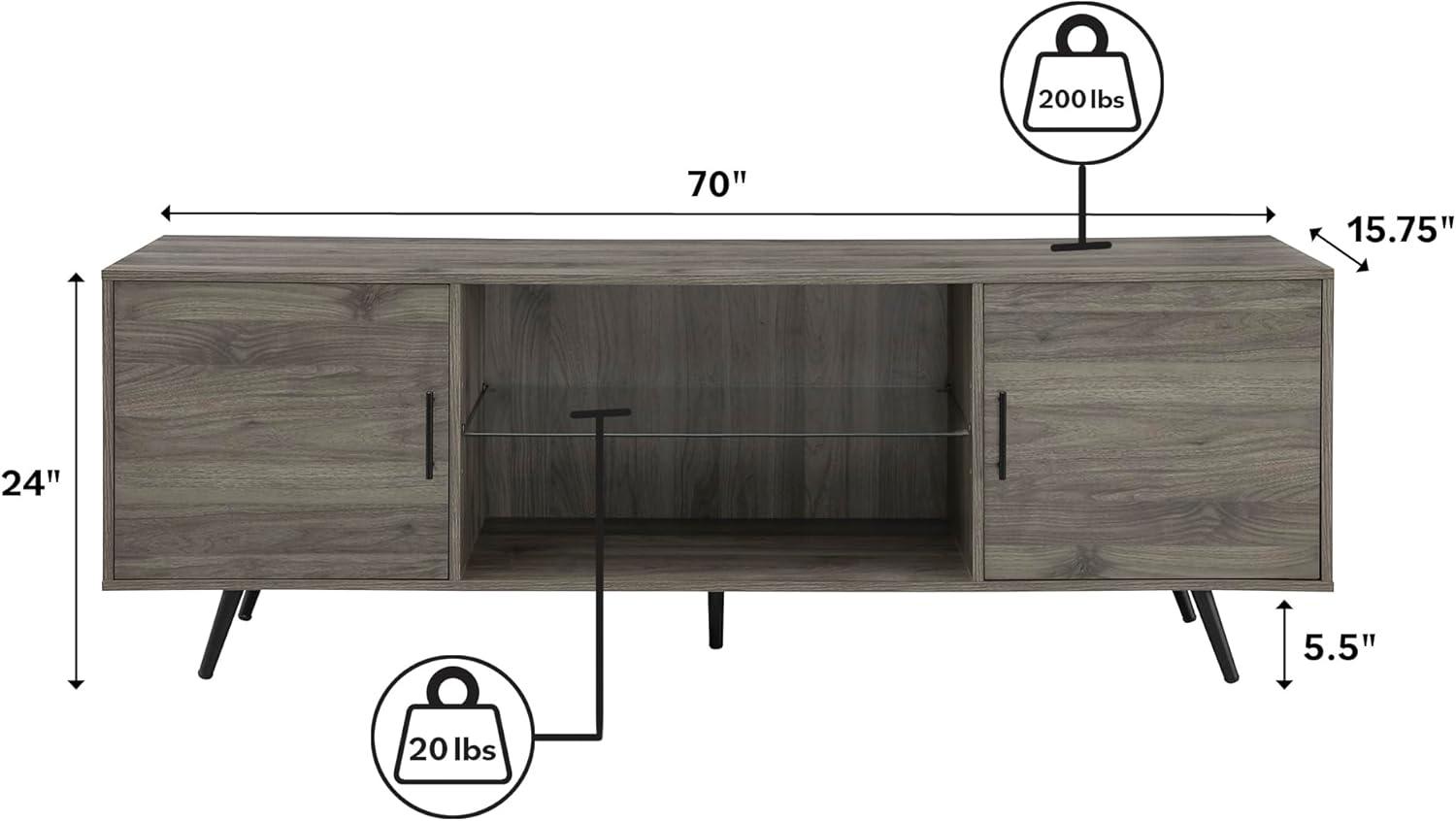 Walker Edison Thea Mid-Century Two-Door TV Stand for TVs up to 80", Slate