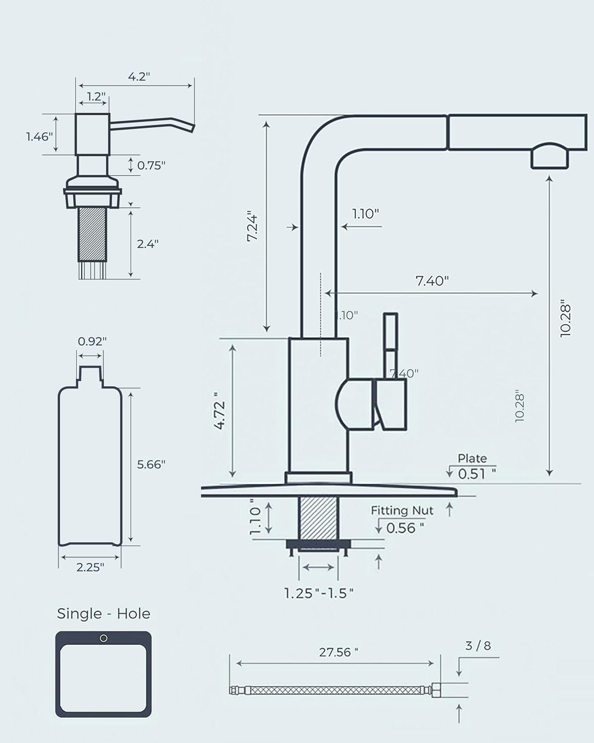 Brushed Nickel Stainless Steel Kitchen Faucet with Pull Down Sprayer