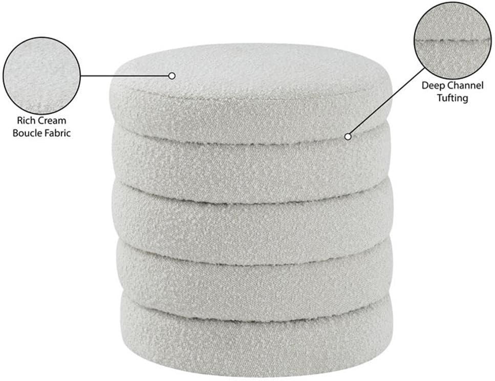 Meridian Furniture 15" x 15" x 15" Contemporary Boucle Fabric Ottoman, Cream
