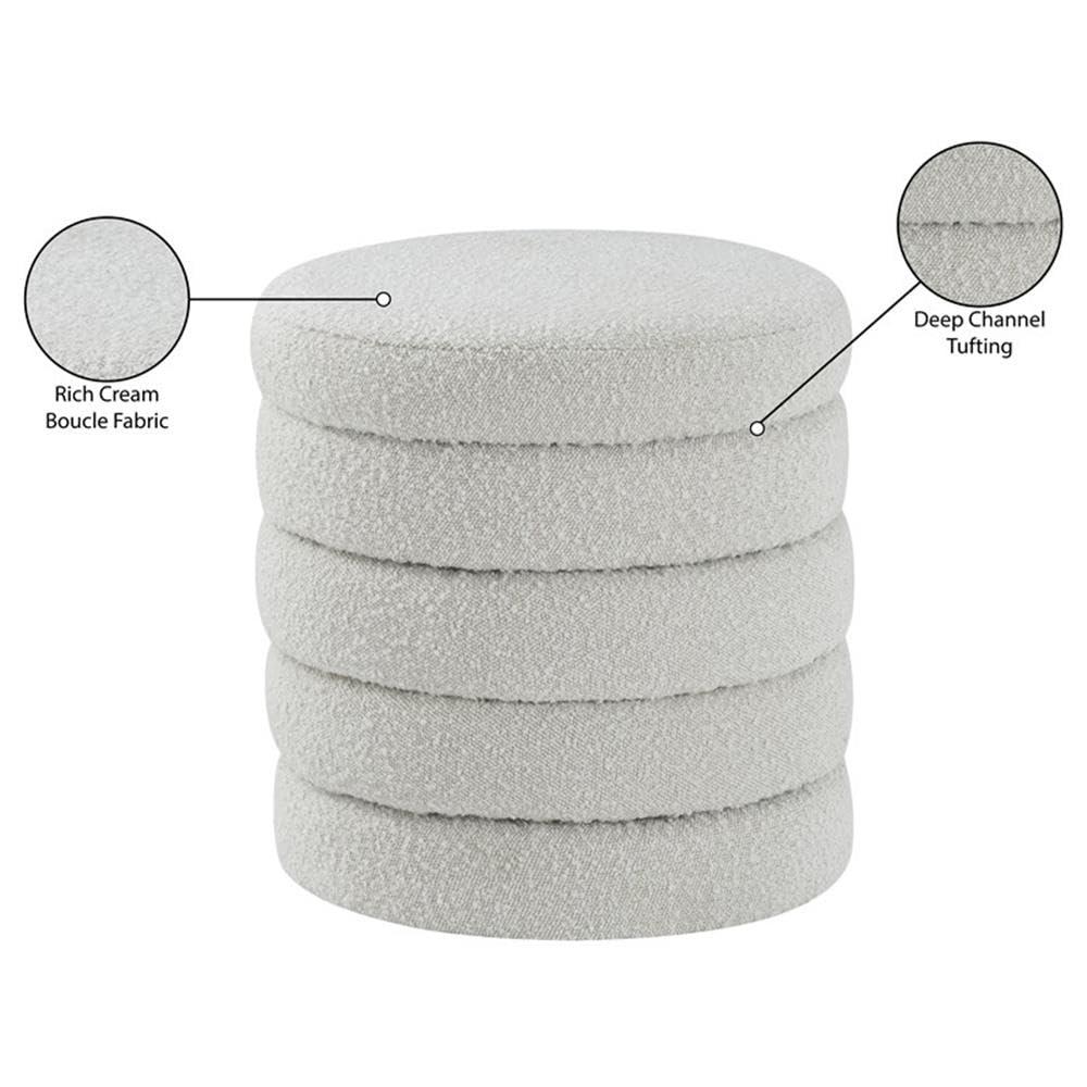 Meridian Furniture 15" x 15" x 15" Contemporary Boucle Fabric Ottoman, Cream