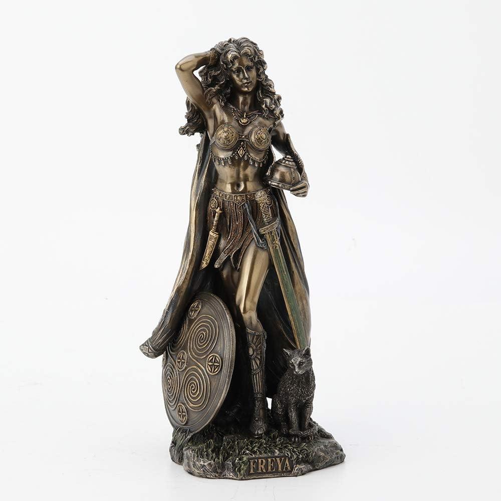 Freya Norse Goddess Antique Bronze Resin Statue with Cat