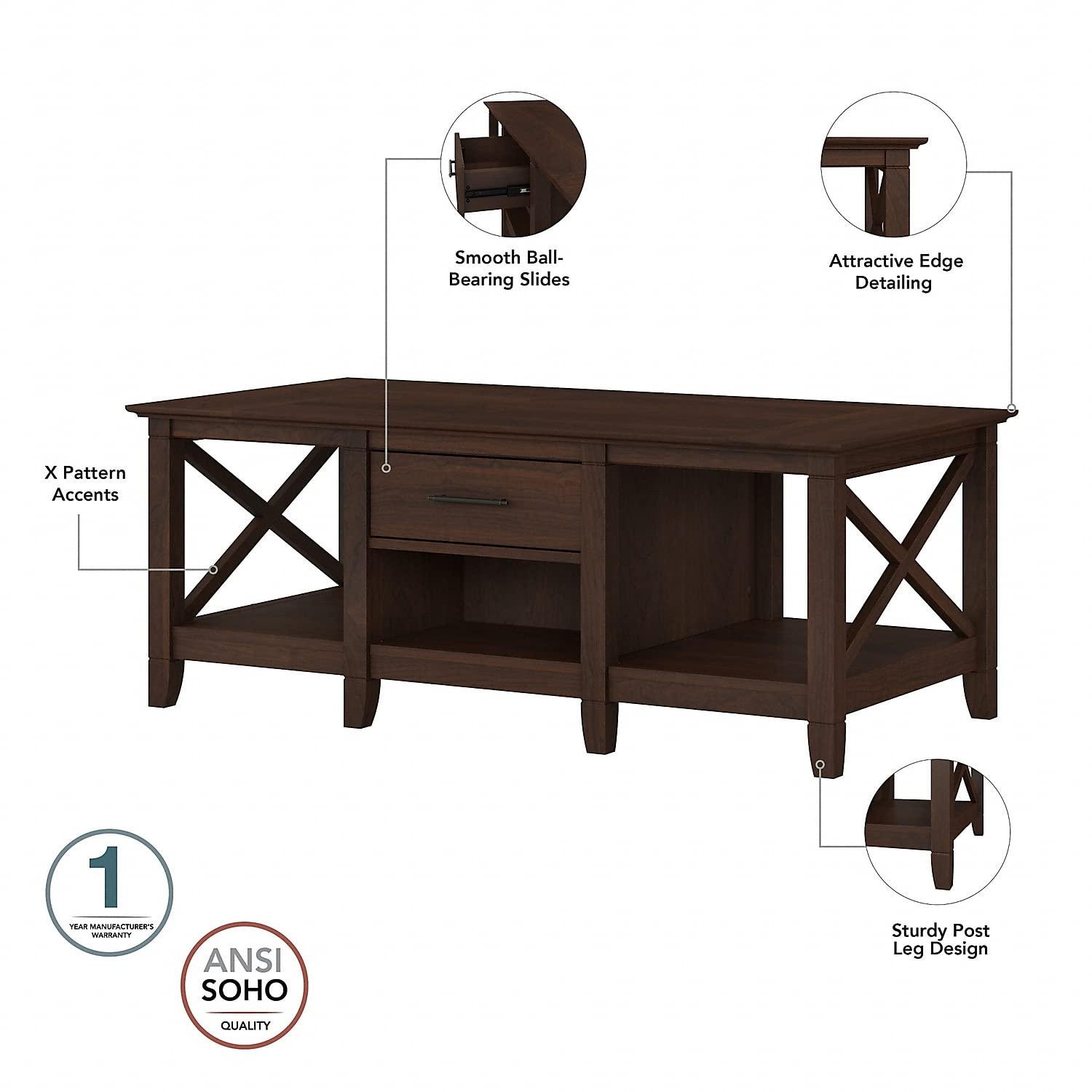 Key West Coffee Table with Set of 2 End Tables in Bing Cherry - Engineered Wood