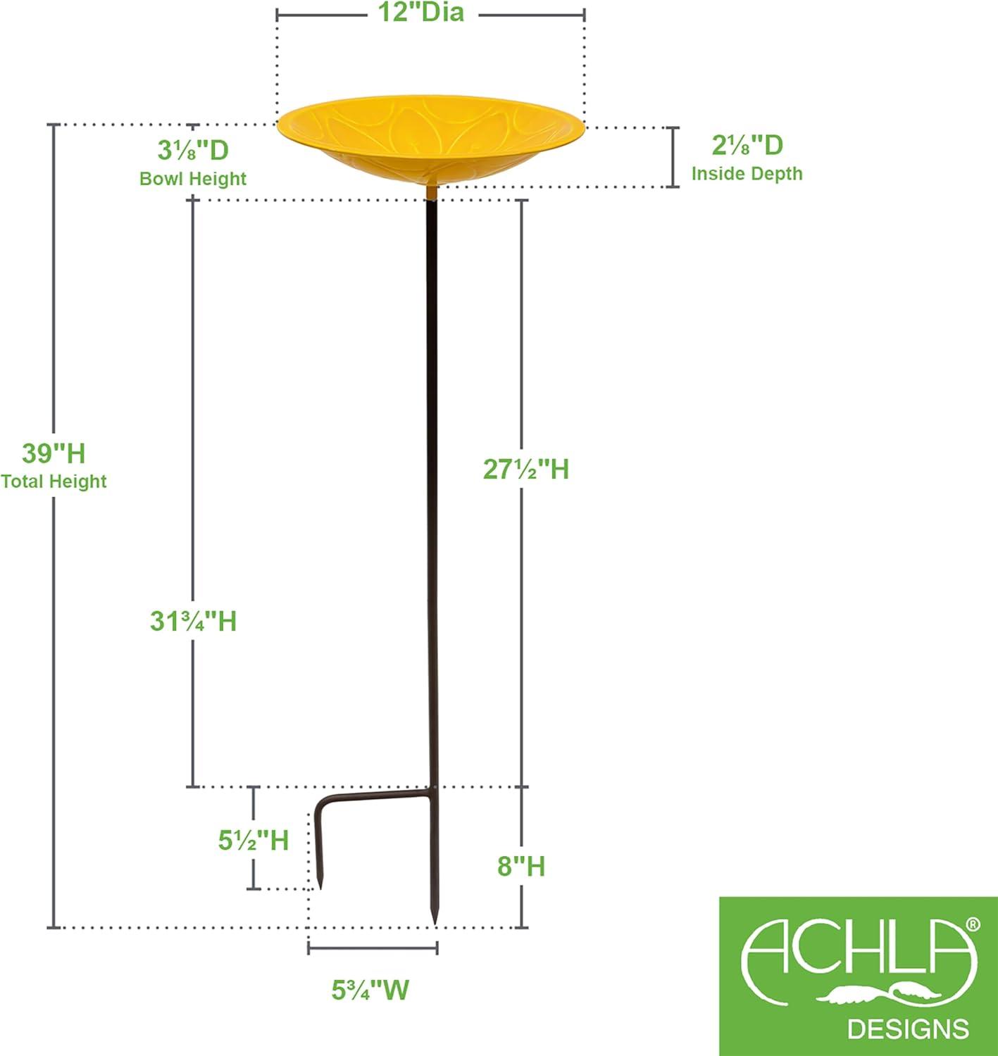 Sunflower Yellow Glass Birdbath with Iron Stake