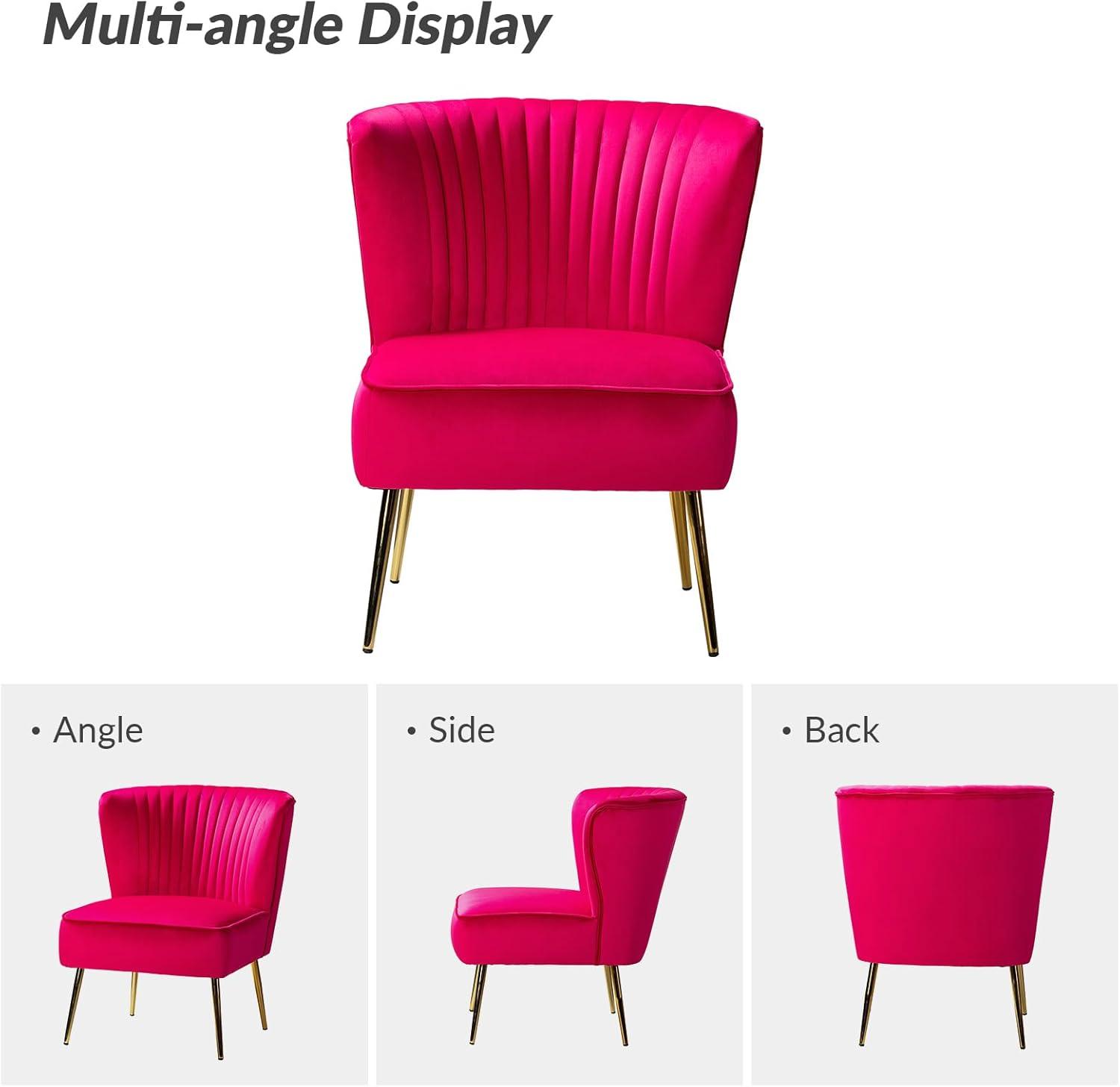 Fuchsia Velvet Armless Accent Chair Set with Gold Legs