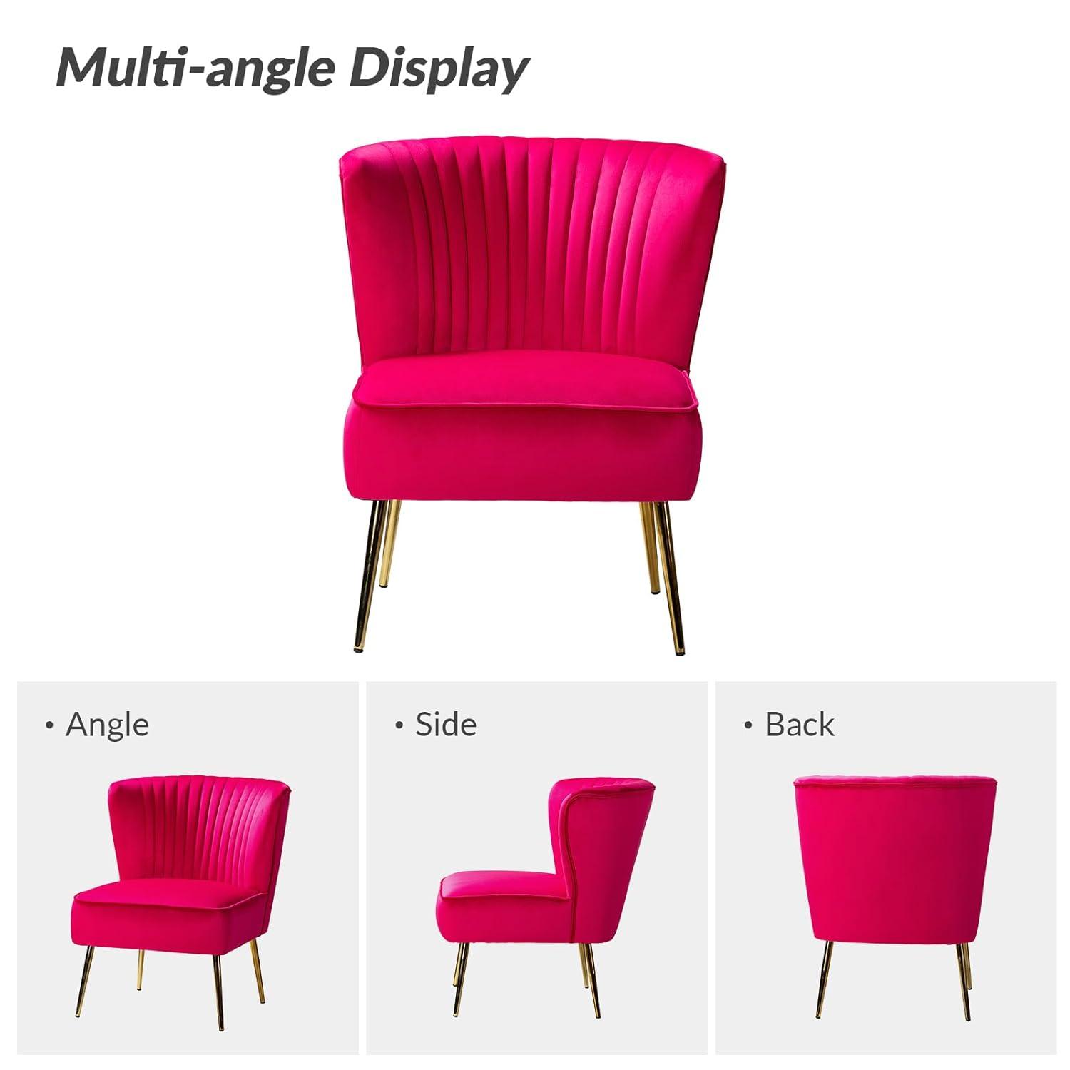 Fuchsia Velvet Armless Accent Chair Set with Gold Legs