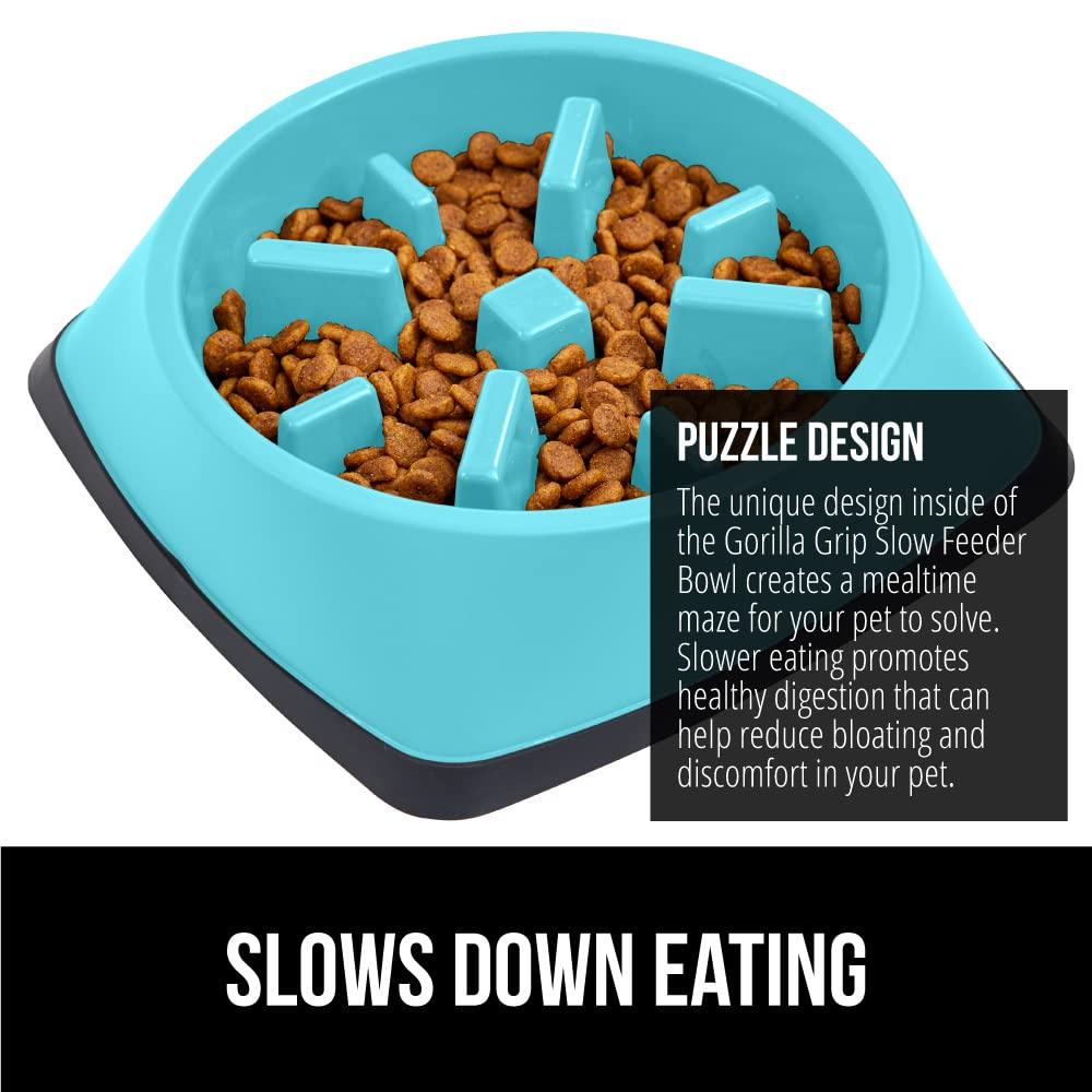 Gorilla Grip Slip Resistant Slow Feeder Dog Bowl,4 Cups,Slows Down Pets Eating,Prevents Overeating,Feed Small&Large Breed Puppy,Puzzle Design,Dogs Pet Bowls for Dry&Wet Food,Turquoise,4 Cup.