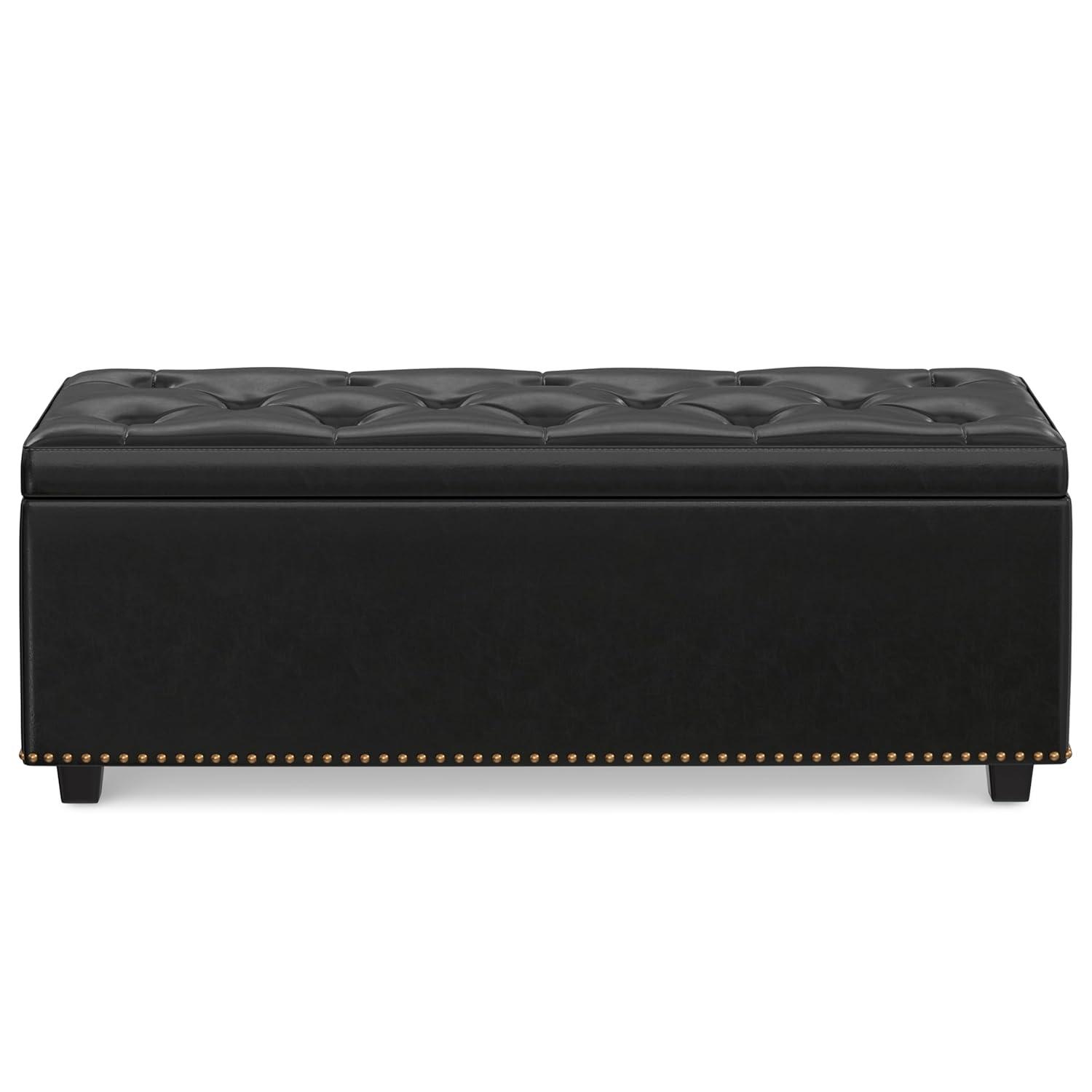 Simpli Home Hamilton 44"W Upholstered Lift-Top Storage Ottoman with Nailhead Trim and Tufted Detailing