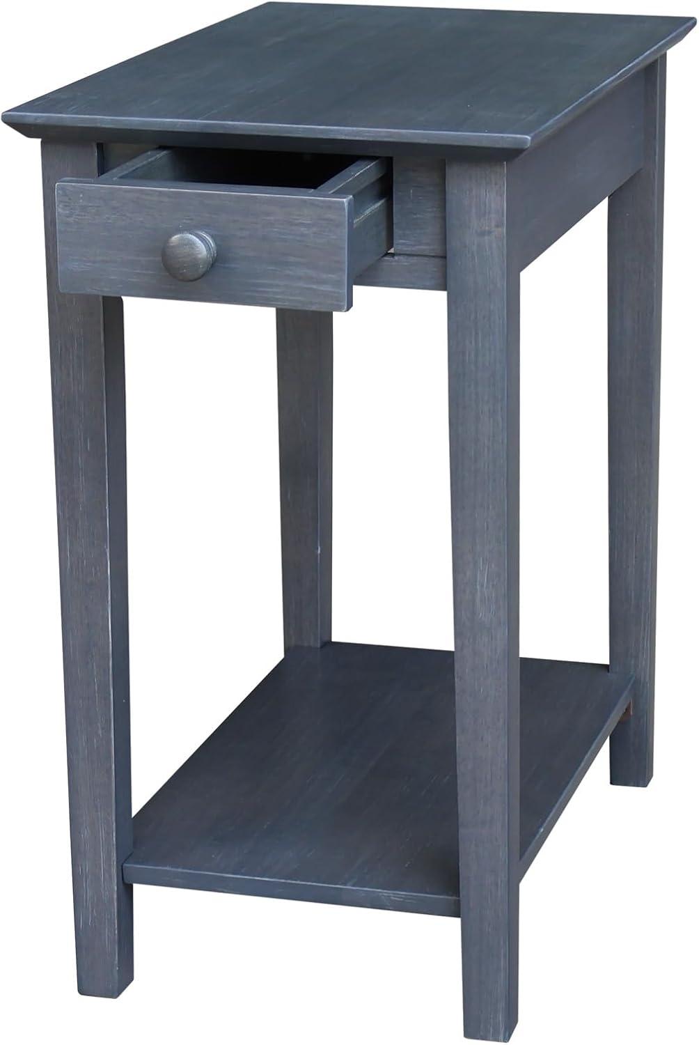 Narrow End Table Heather Gray - International Concepts: Mid-Century Modern Style, Hardwood, Drawer & Shelf