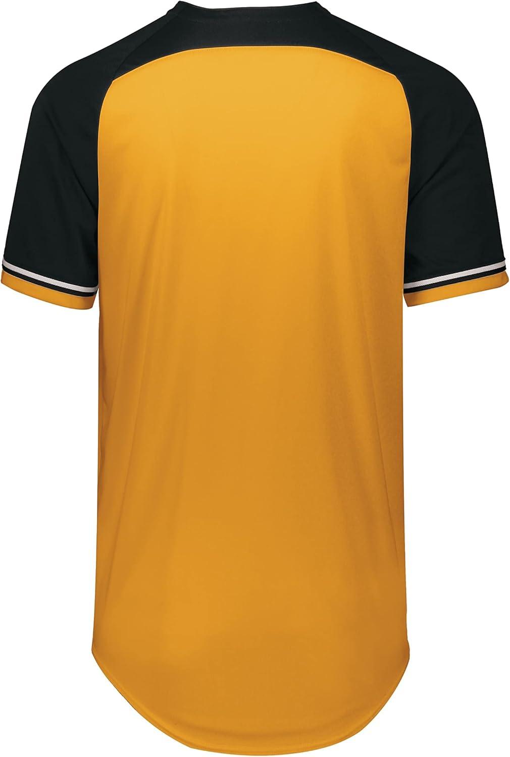 Gold and Black Polyester V-Neck Baseball Jersey