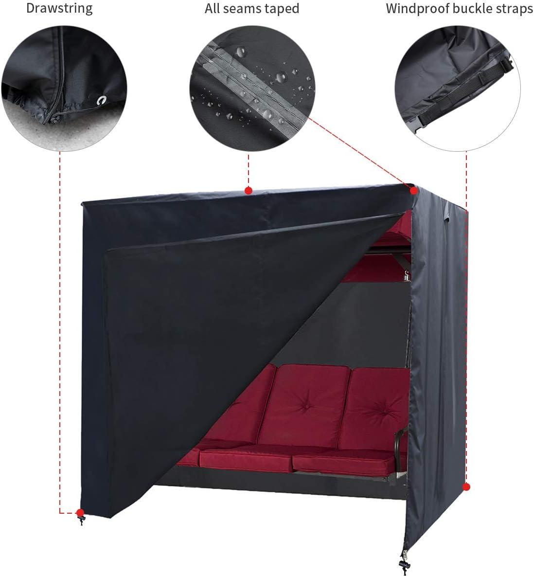 Black Waterproof 3-Seater Outdoor Swing Cover with Zippers