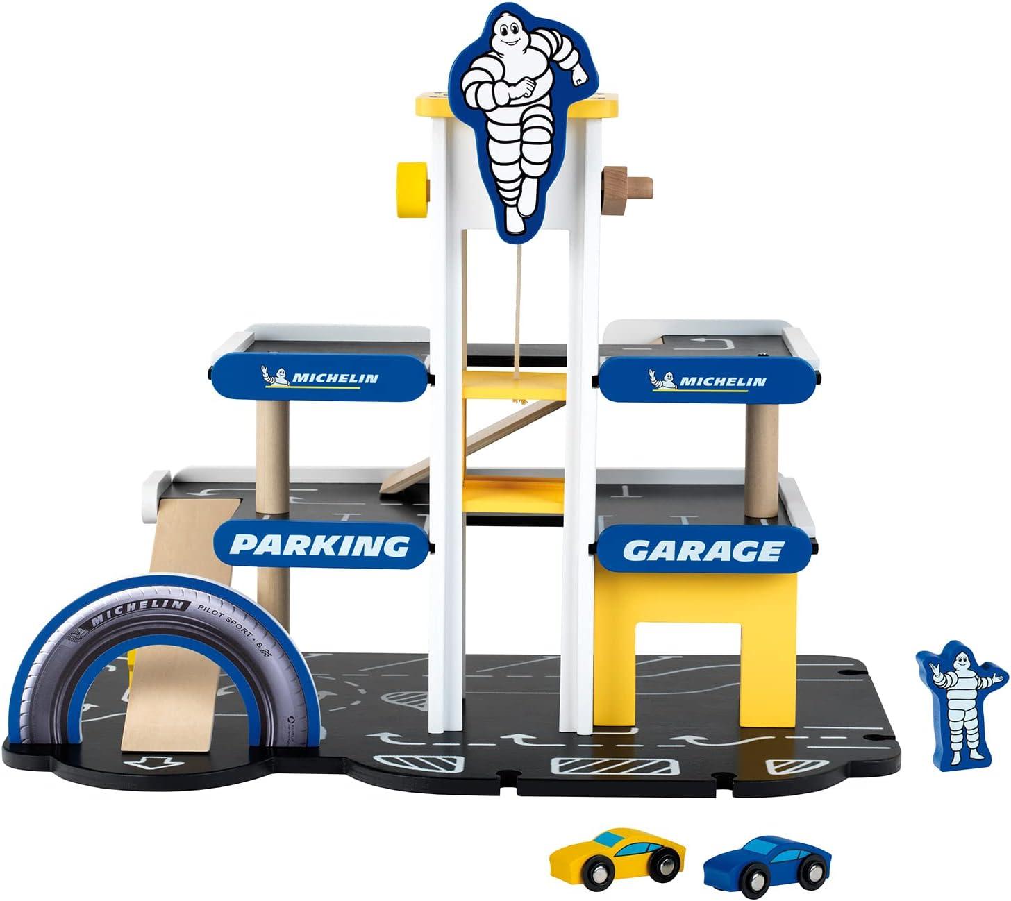Theo Klein Michelin Car Service Mechanic Station Kids Wooden Toy Playset with 1 Play Car, Screwdriver, and Tires for Ages 3 and Up