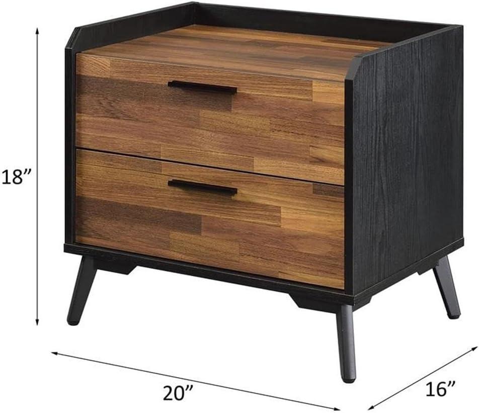 20" Jiranty Accent Table Walnut/Black Finish - Acme Furniture: Industrial Design, 2 Drawers, Metal Legs