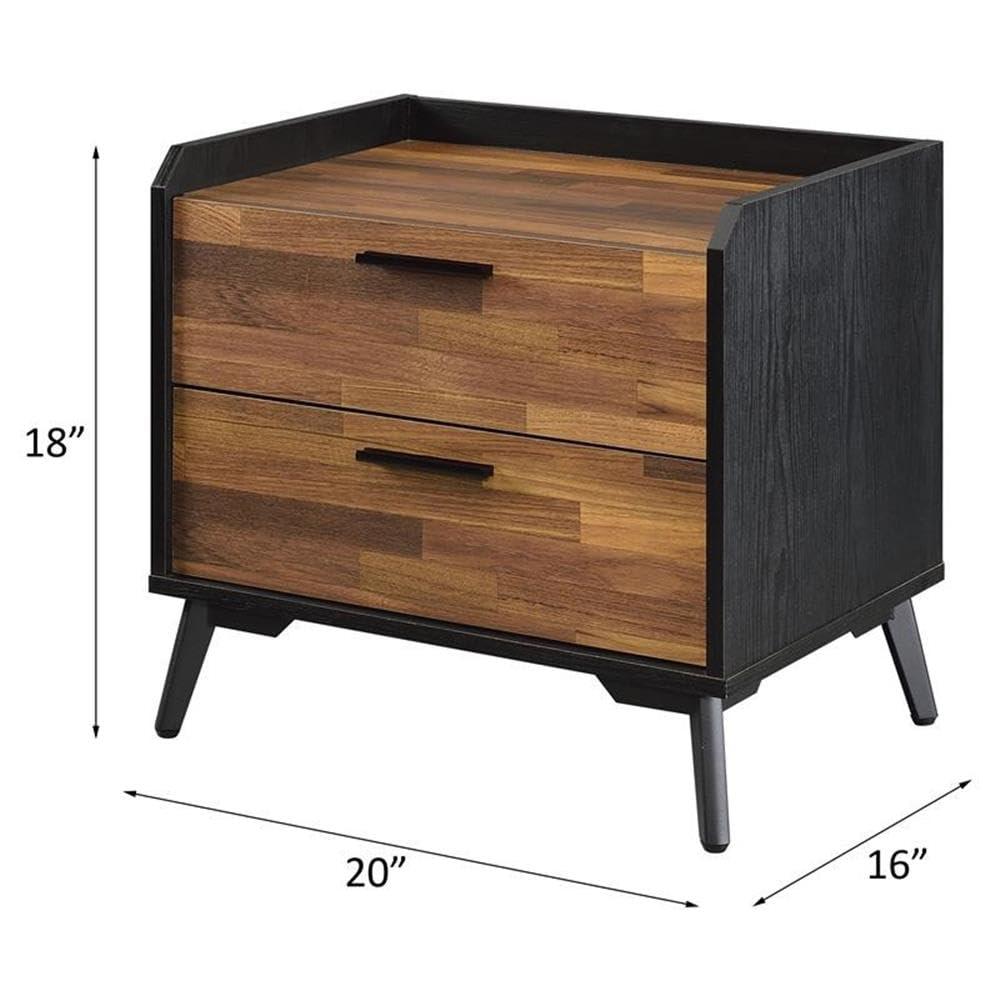 20" Jiranty Accent Table Walnut/Black Finish - Acme Furniture: Industrial Design, 2 Drawers, Metal Legs