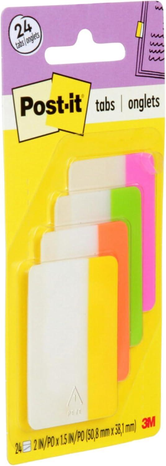 Post-it File Tabs 2 x 1 1/2 Solid Flat Assorted Bright 24/Pack 686PLOY