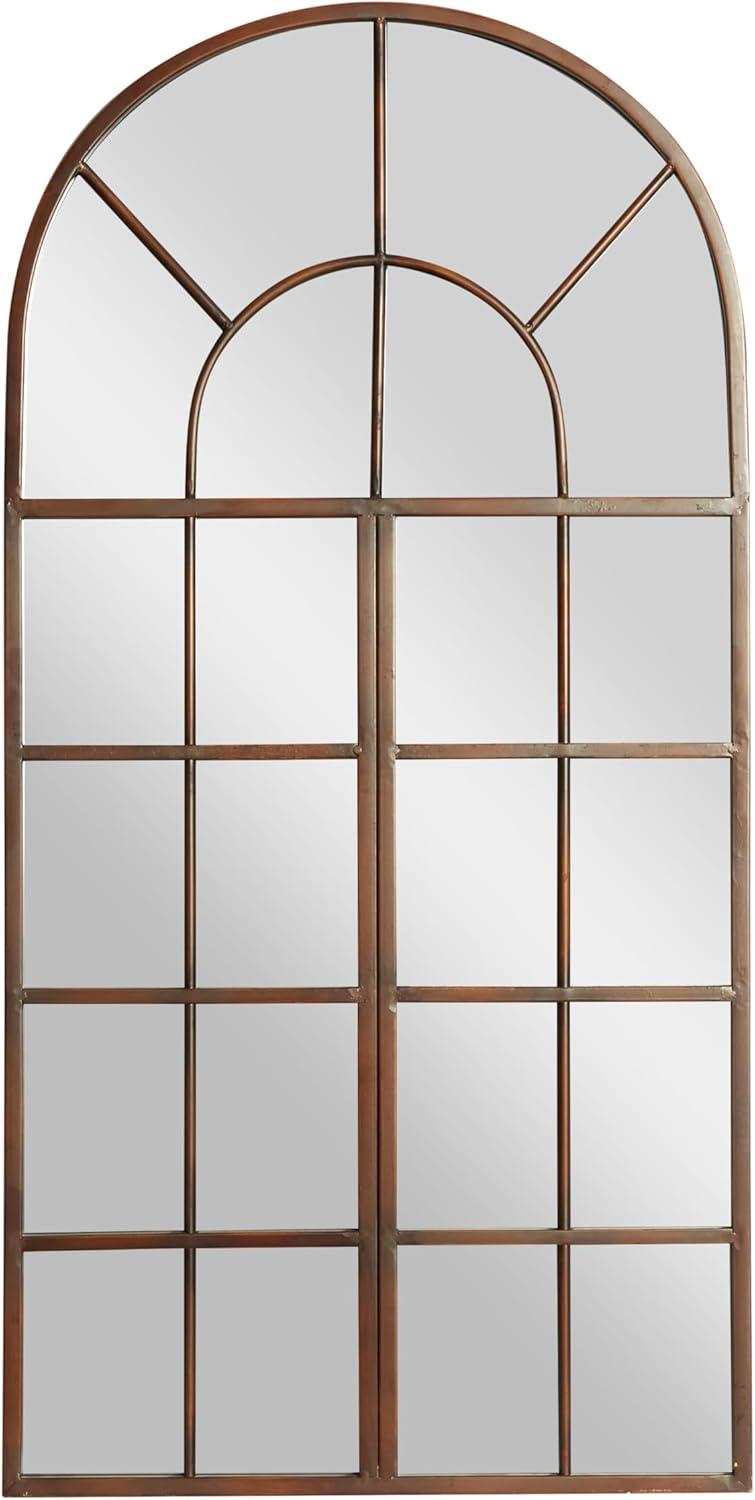 Espresso Brown Arched Windowpane Wall Mirror 24" x 48"