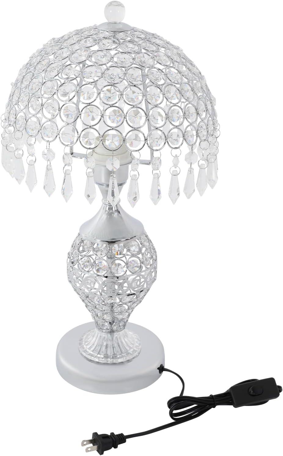 Modern Crystal Table Lamp 18in High Nightstand Table Lamp Bedside End Table Lamp Decorative Room Desk Lamp Crystal Desk Night Light for Bedroom, Living Room