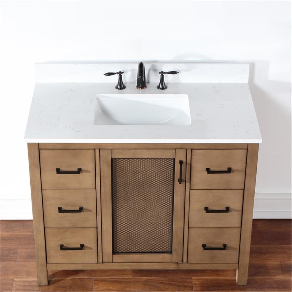 Hadiya 42" Single Bathroom Vanity Set in Brown Pine with Aosta White Composite Stone Countertop without Mirror