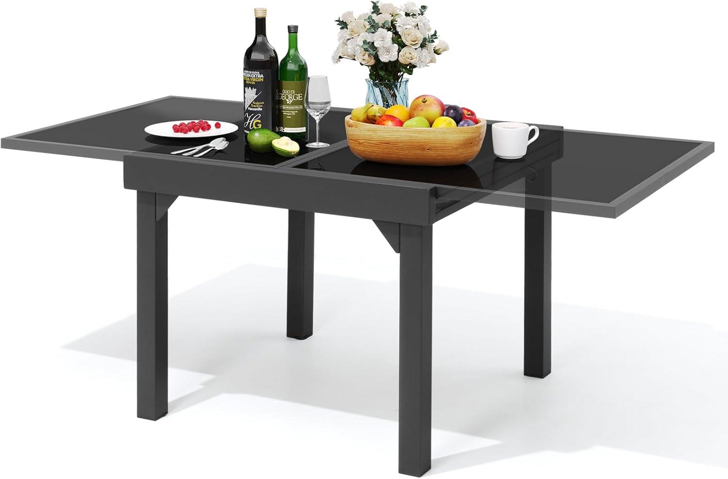 Arlmont & Co. Extendable Rectangular Glass Outdoor Dining Table