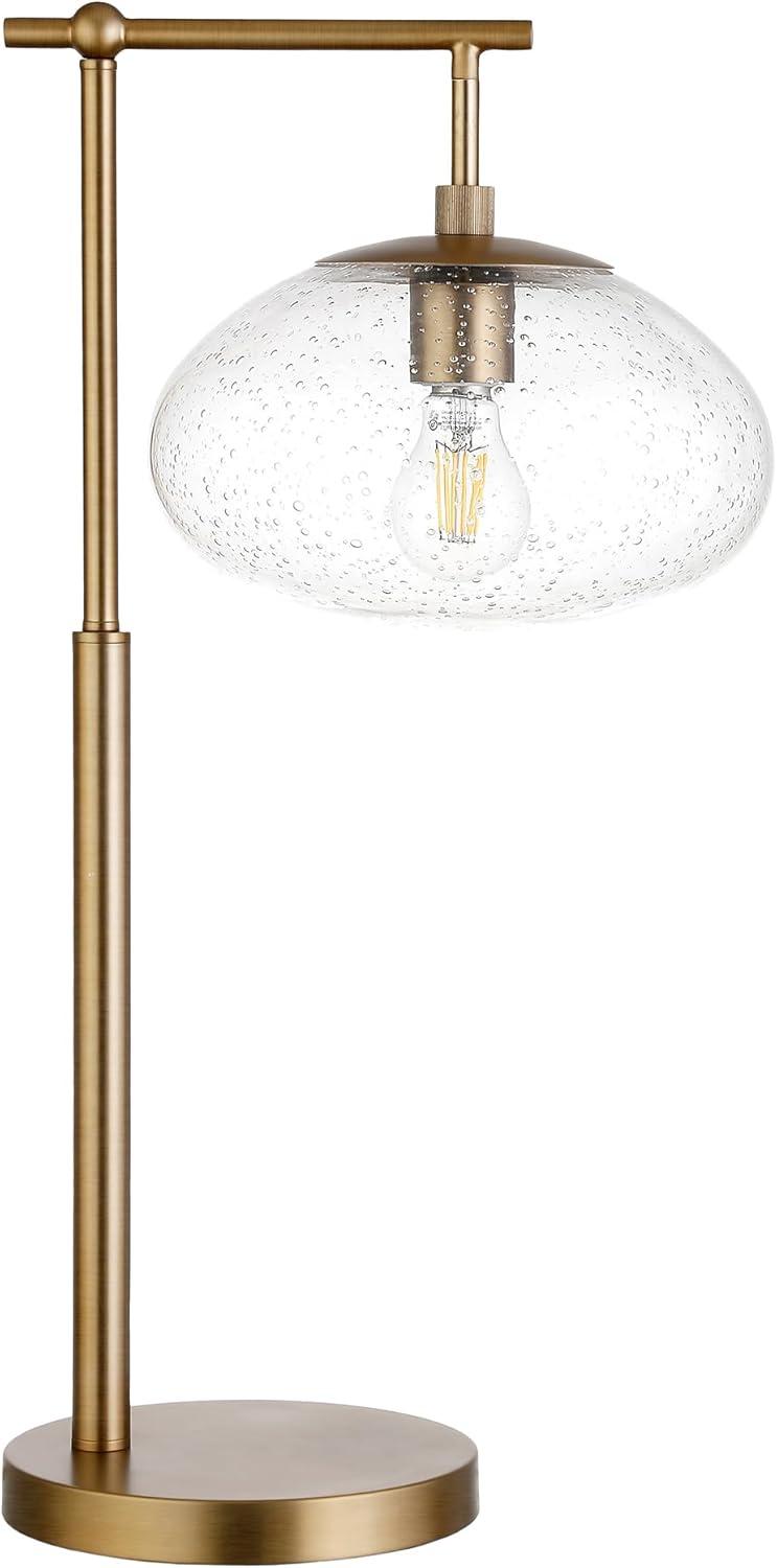 Evelyn&Zoe Blume 25" Tall Arc Table Lamp with Glass Shade in Brushed Brass/Seeded