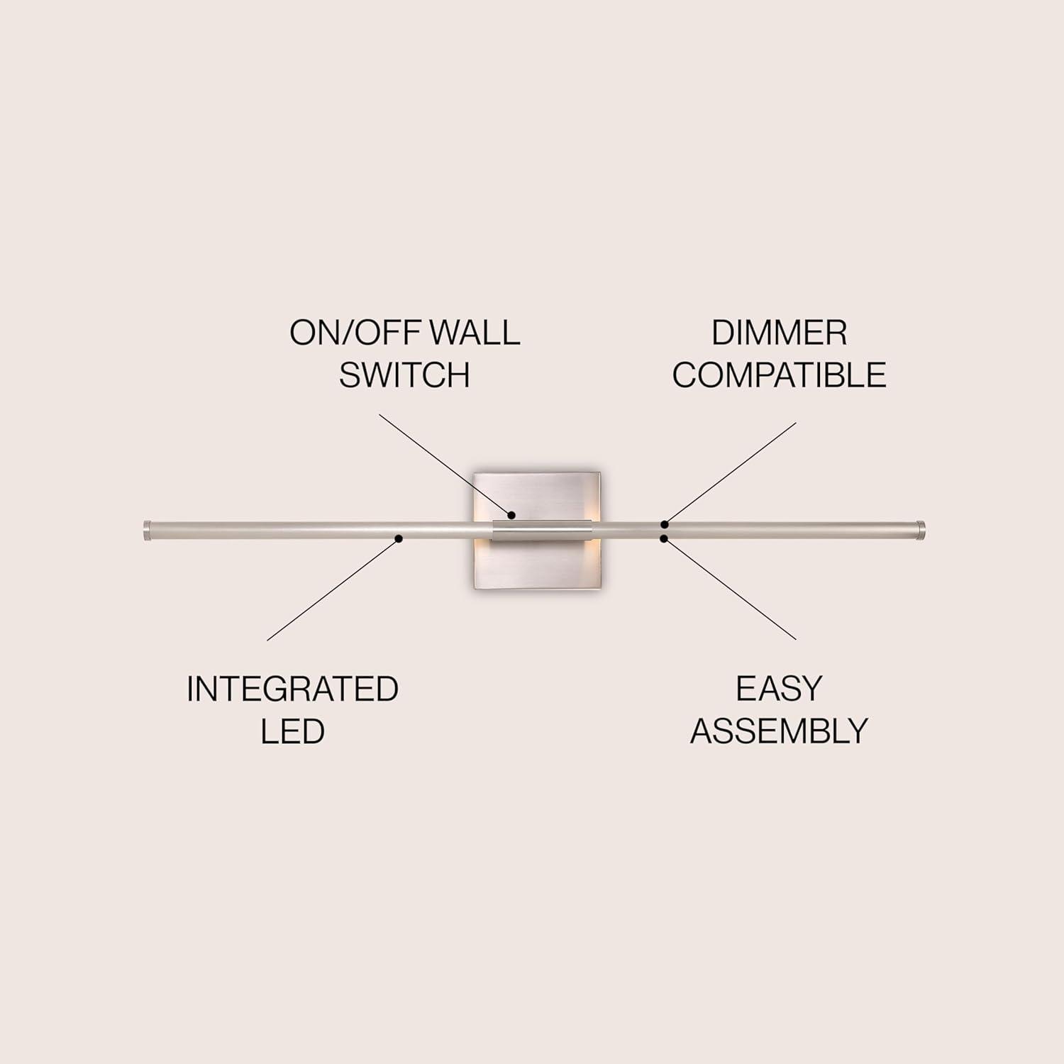 JONATHAN Y Makena 28" Modern Minimalist Dimmable Integrated LED Metal Wall Sconce, Nickel