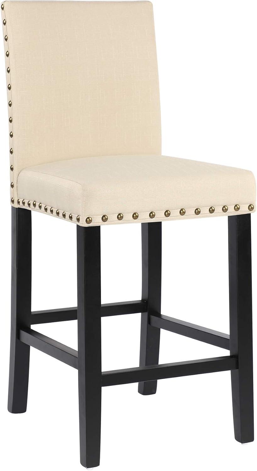 Alieon Counter Stools Nail Head Decoration 24” Soft Cushions with Solid Wood Legs (Set of 2 Beige)