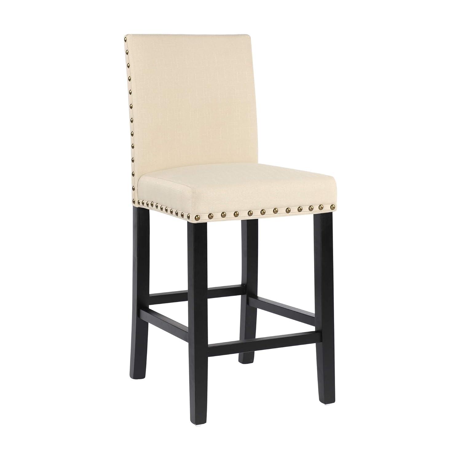 Alieon Counter Stools Nail Head Decoration 24” Soft Cushions with Solid Wood Legs (Set of 2 Beige)