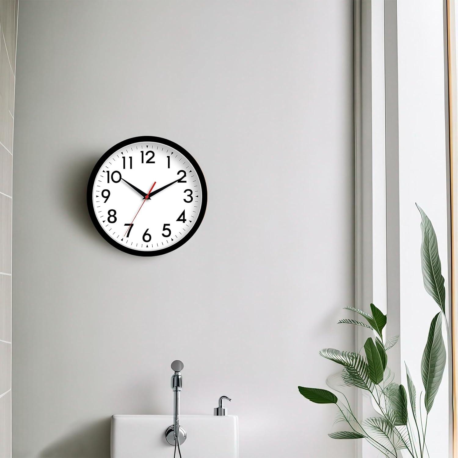 YEHOOM Wall Clock 10 Inch Silent Non-Ticking Modern Clocks Battery Operated - Analog Small Classic for Office, Home, Bathroom, Kitchen, Bedroom, School, Living Room(Black)