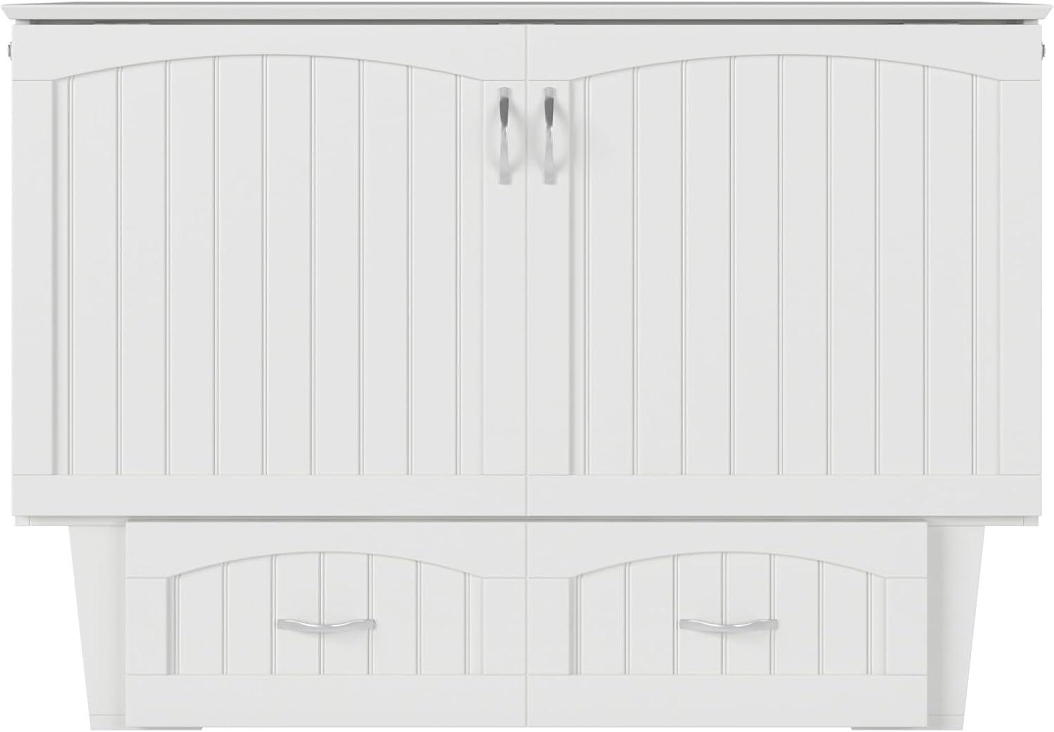 Nantucket Full Size Wood Murphy Bed Chest w/Mattress & Built-in Charger in White
