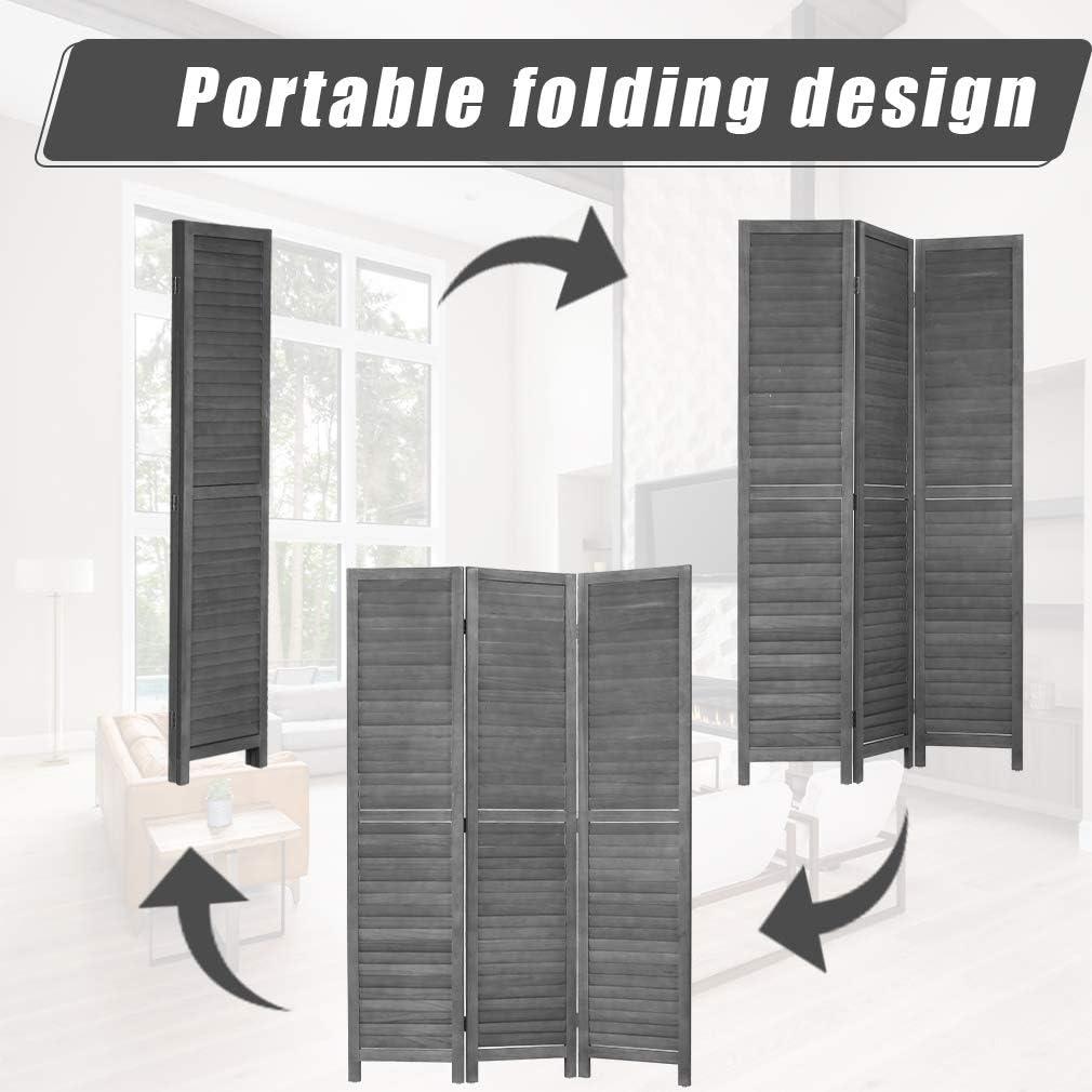 FDW 3 Panel Wood Room Divider 67.7" x 16.9" Each Panel Folding Wood Screen For Home Office Bedroom Restaurant（Gray）