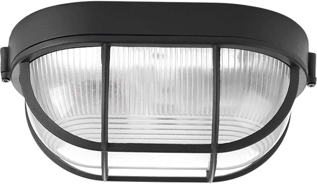 Progress Lighting Bulkheads 1-Light Flush Mount Wall Light Black White Shade