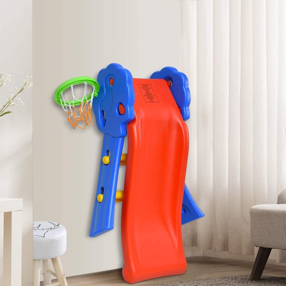 Colorful Plastic Toddler Slide with Basketball Hoop