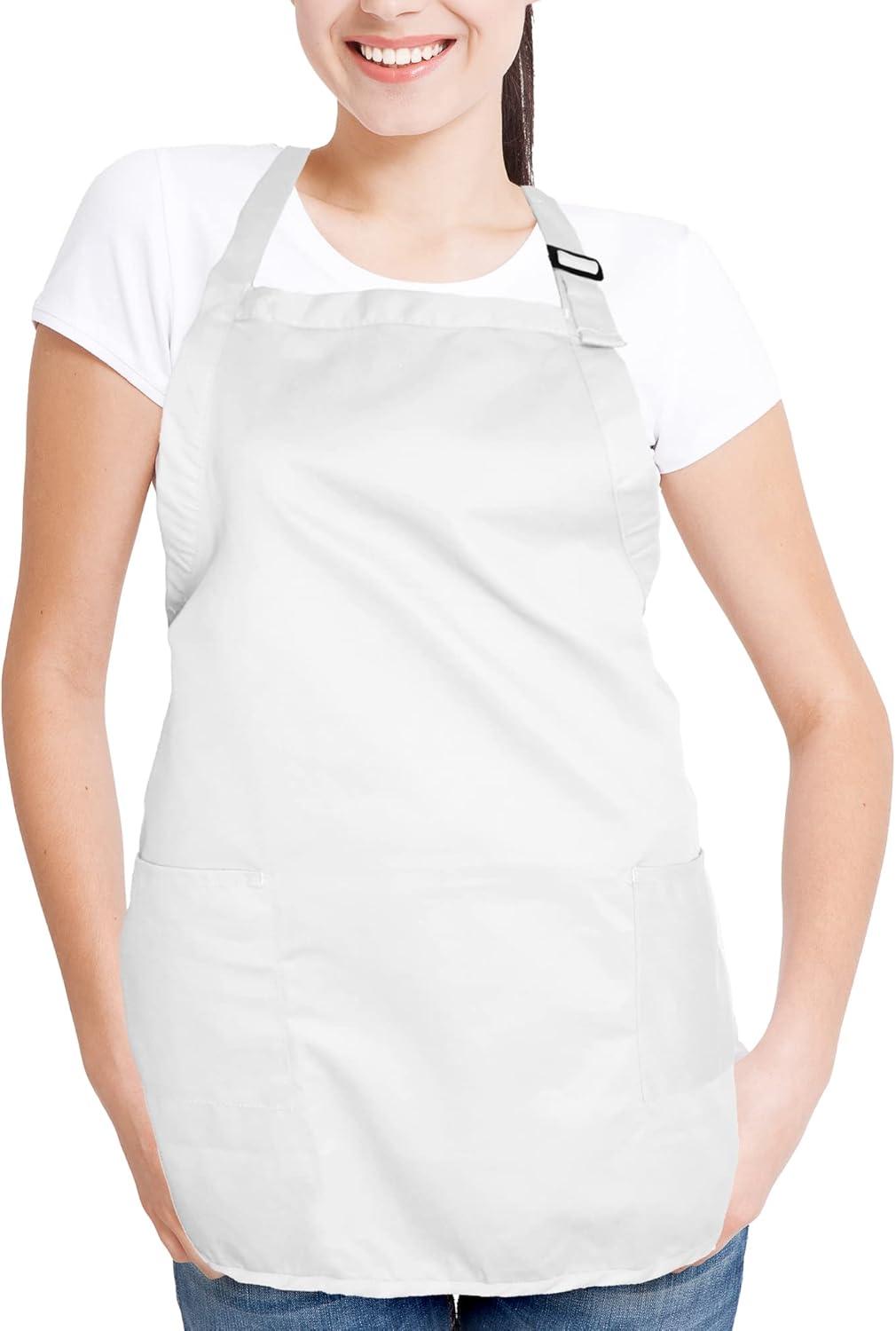 Dalix Waist Aprons Commercial Restaurant Home Bib Spun Poly Cotton Kitchen (3 Pockets) in White