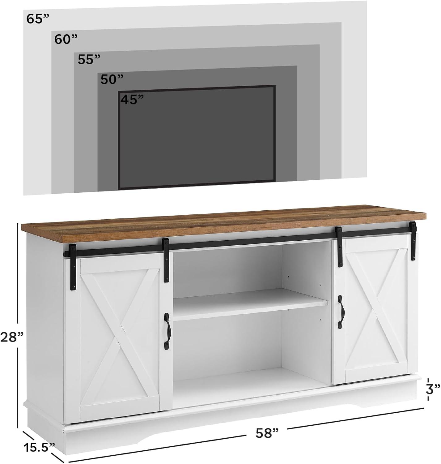 Woven Paths Soporte para TV con Puerta Corredera de Granero para Televisores de hasta 65", Blanco/madera de Granero Recuperada