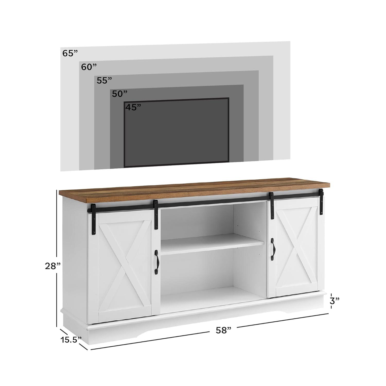 Woven Paths Soporte para TV con Puerta Corredera de Granero para Televisores de hasta 65", Blanco/madera de Granero Recuperada