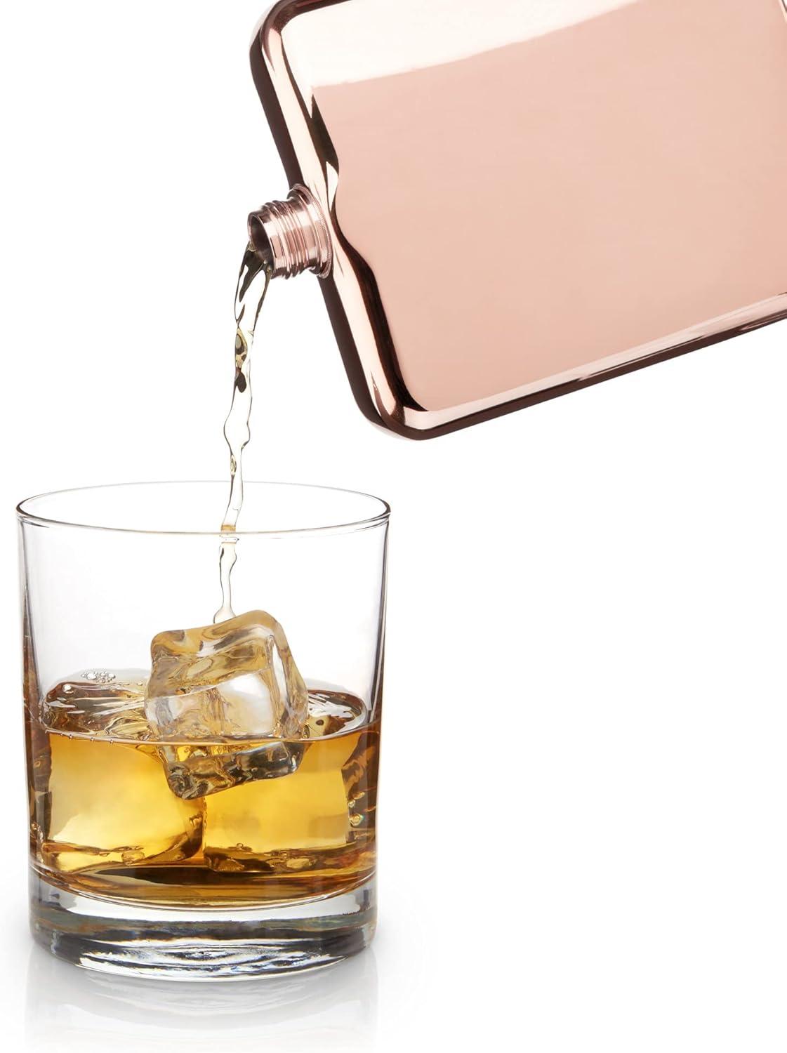 Viski Copper Flask, Stainless Steel Flask with Screw Top, Copper Plated Liquor Flask for Women and Men, 6 Ounces, Copper, Set of 1