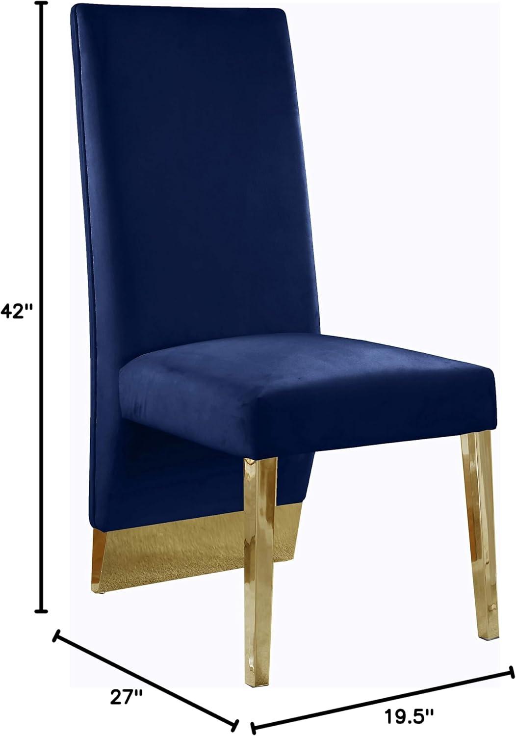 High Blue Velvet Upholstered Wood Side Chair