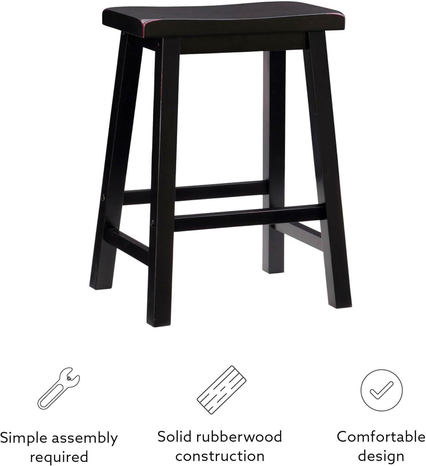 Linon Beamon 24" Sturdy Wood Backless Saddle Seat Counter Stool in Antique Black