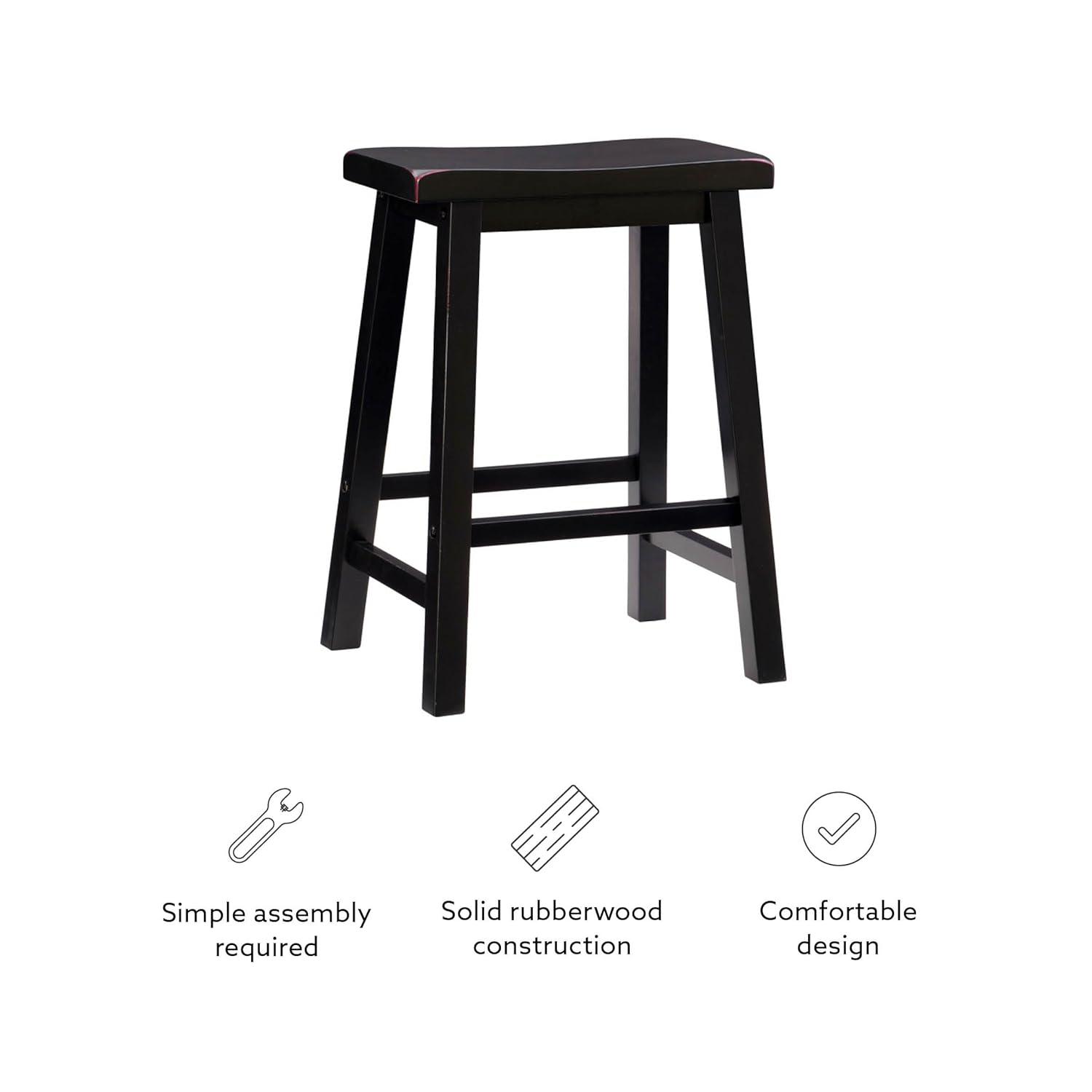 Linon Beamon 24" Sturdy Wood Backless Saddle Seat Counter Stool in Antique Black