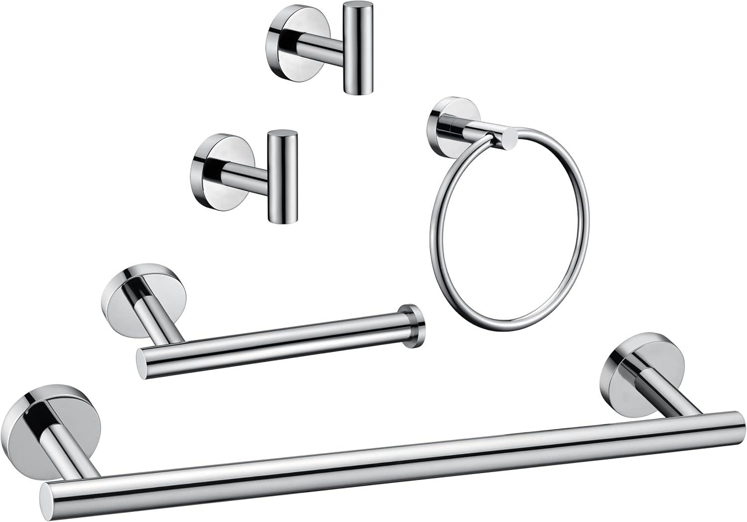 5-Piece Brushed Chrome Stainless Steel Bathroom Hardware Set