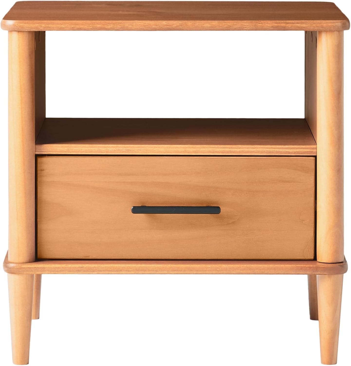 Caramel Pine Wood 1-Drawer Nightstand with Open Cubby