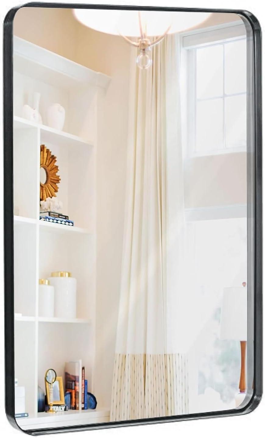 Hamilton Hills Contemporary Brushed Metal Wall Mirror Glass Panel Framed