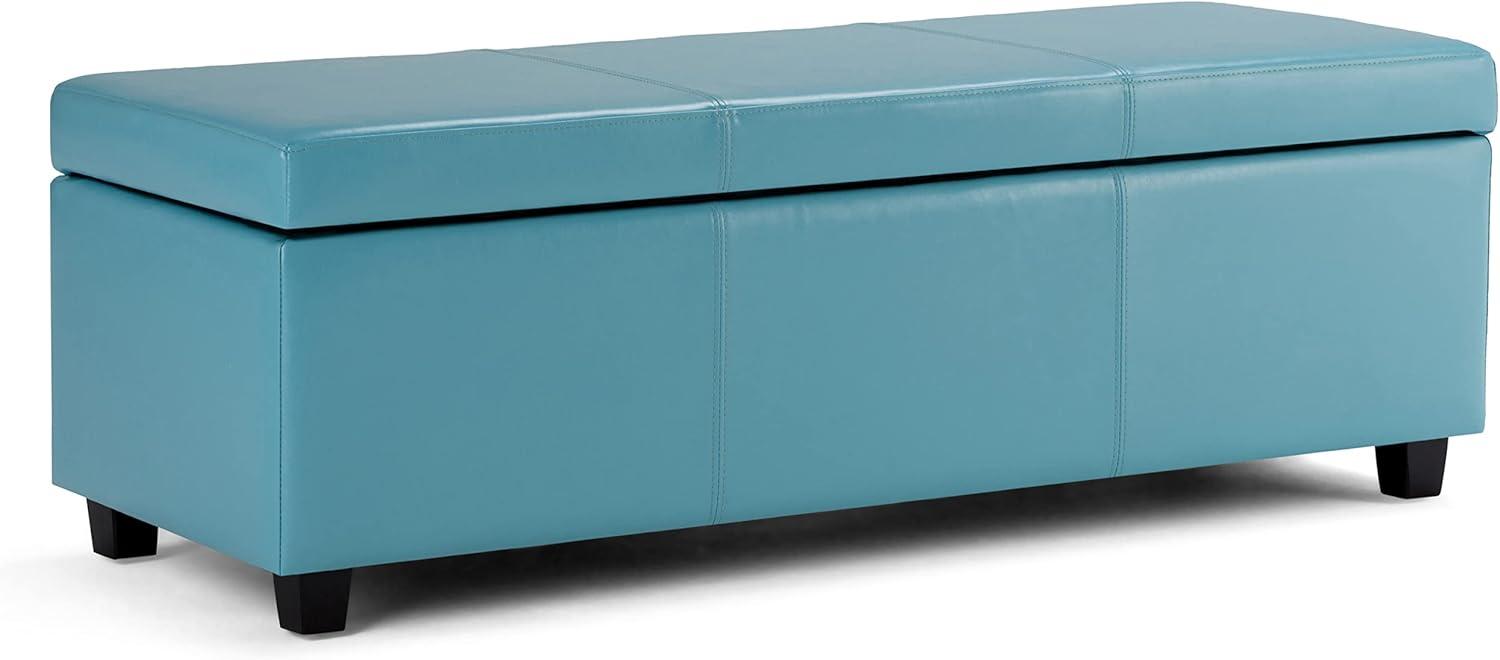 Simpli Home Avalon Faux Leather Storage Bench in Soft Blue