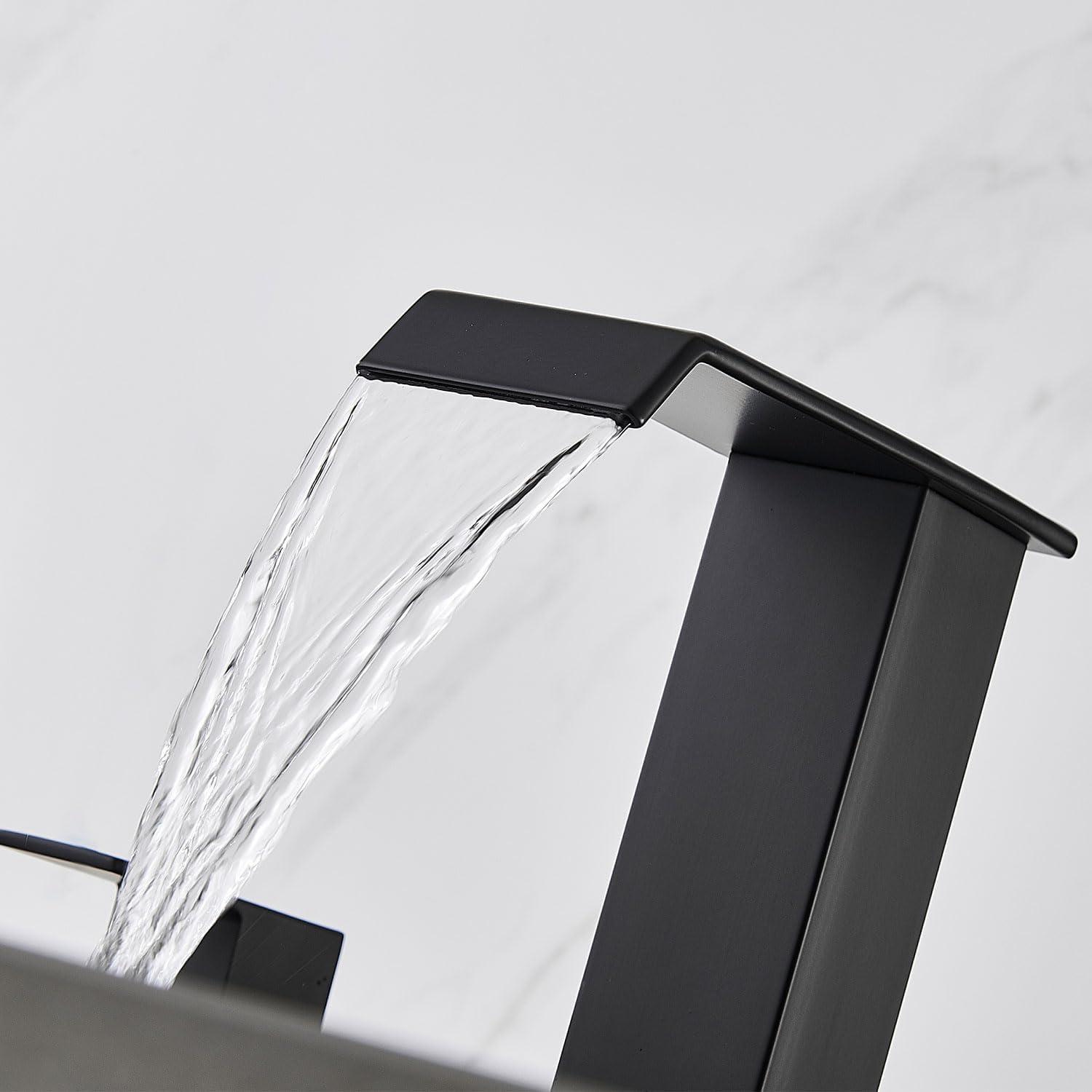 Matte Black Modern Waterfall 3-Piece Bathroom Faucet Set