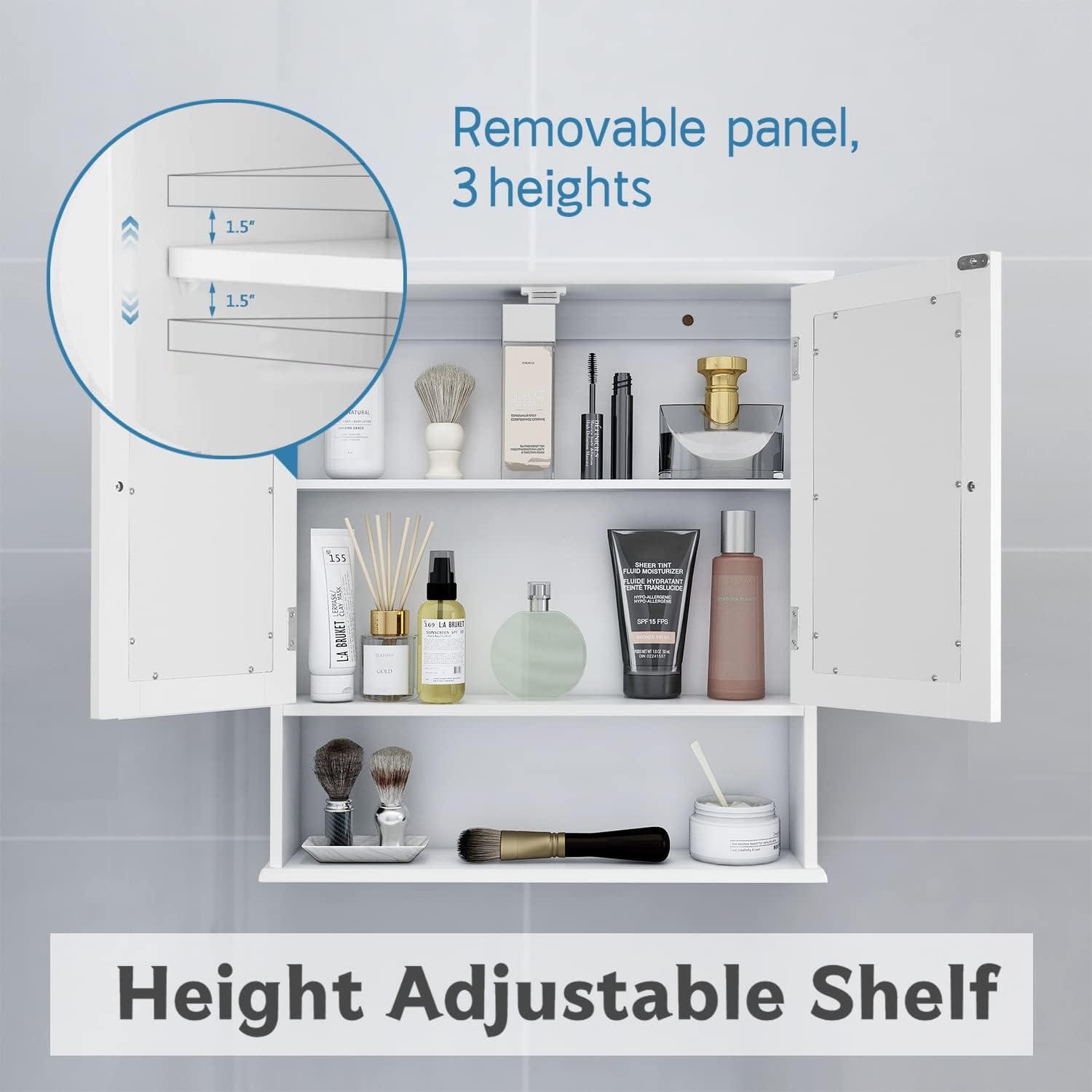 Medicine Cabinet, Medicine Cabinets For Bathroom With Mirror 2 Doors 3 Open Shelf, Bathroom Cabinet Wall Mounted Wooden Storage Over Toilet Laundry Room Kitchen