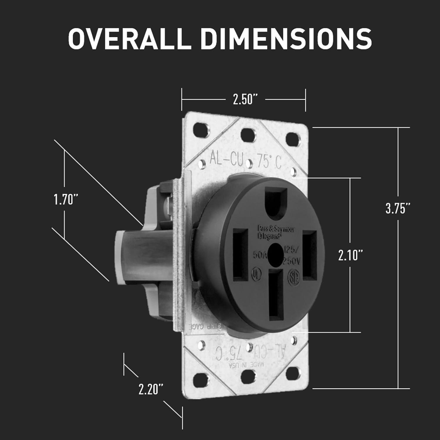 Black 50-Amp 125/250V Flush Mount Range Outlet with Wall Plate